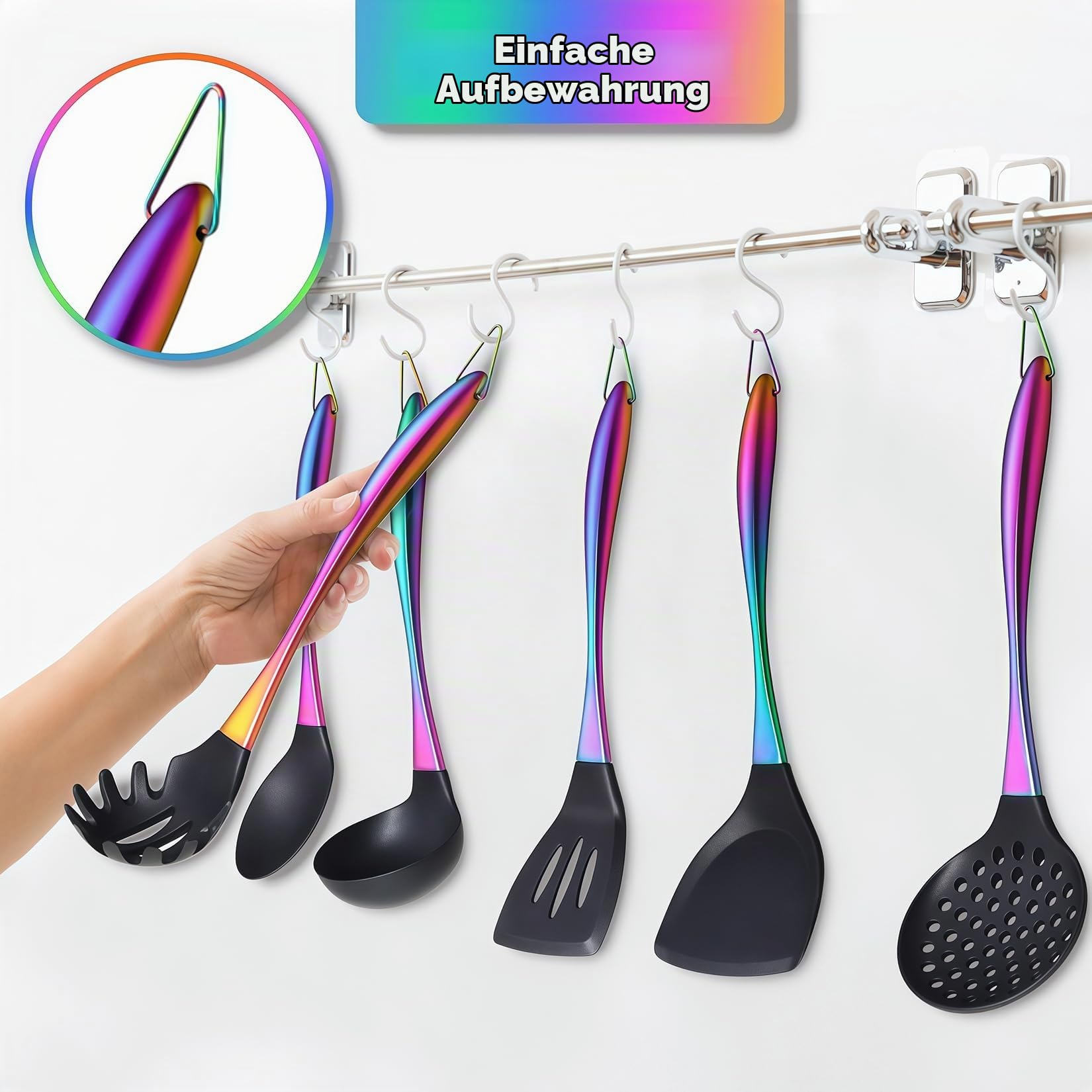 Silikon-Kochutensilienset, 17-teiliges Küchenutensilienset mit drehbarem Halter, hitzebeständige Silikonutensilien zum Kochen, antihaftendes Pfannenwenderset mit Edelstahlgriffen, Wender, Schöpfkelle