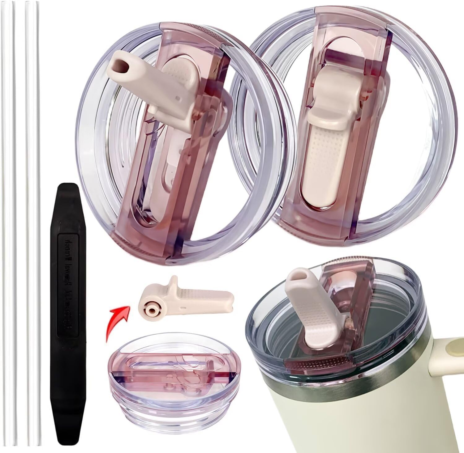 2 Pack 30 oz Tumbler Detachable Flip Straw Lid Replacement Fit for Stanley Quencher ProTour,Leak Proof Lid Compatible with Stanley Cup,No Spill Flip Top Tumbler Cover for Stanley Cup Accessories