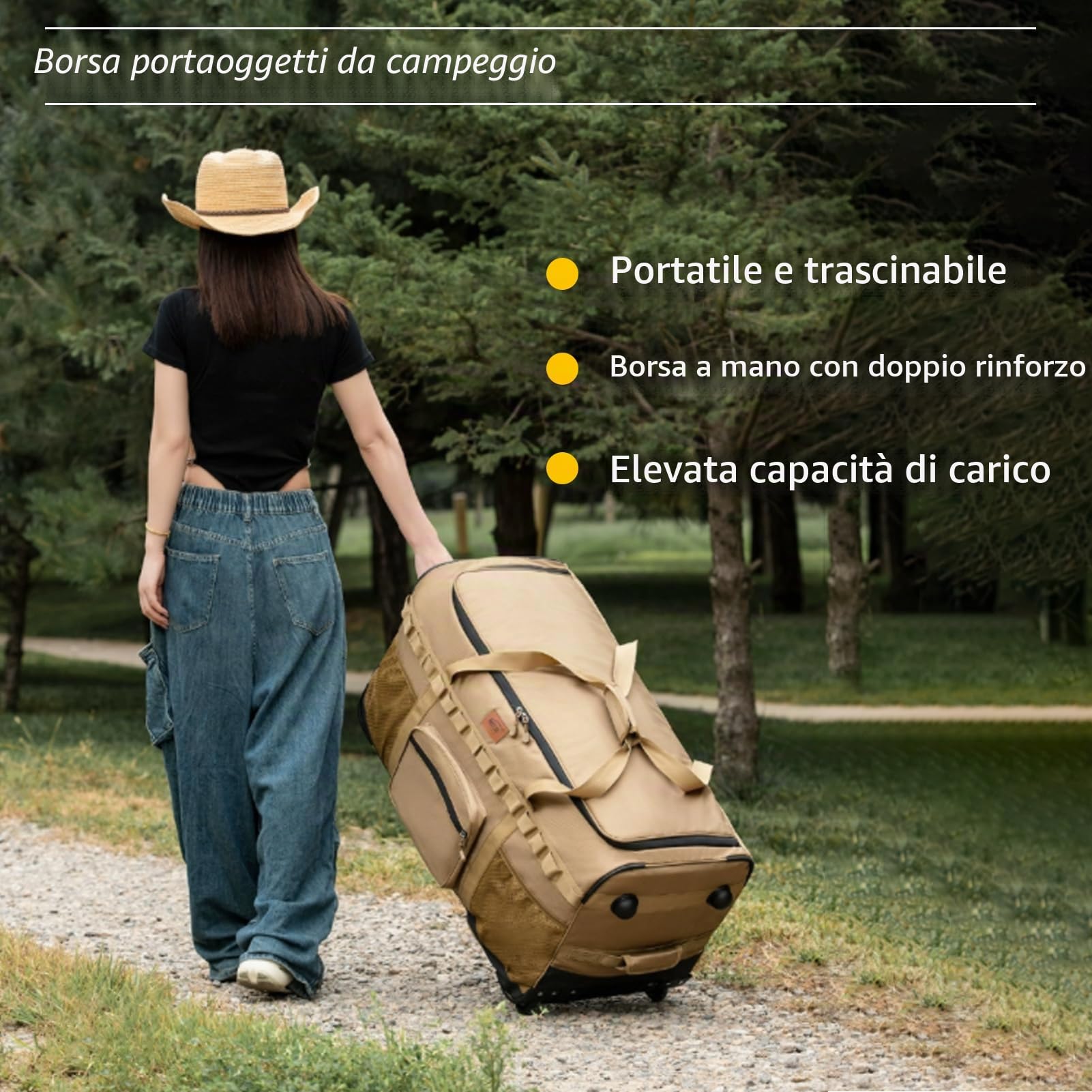 130L Borsa Da Viaggio Extra Large Con Ruote Borsone Sportiva Grande Esterni Campeggio Morbida Pieghevole Impermeabili Borsa Per Il Riporre Con Rulli Conservazione (Kaki)