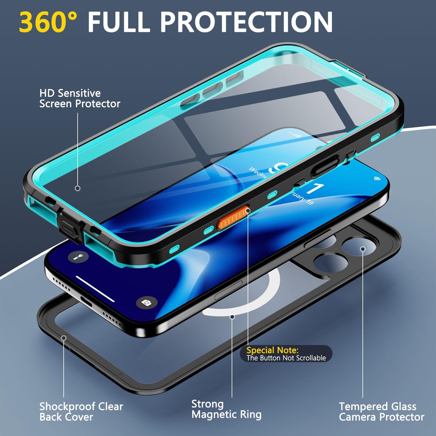 Magnetic for iPhone 17 Pro Case - IP68 Waterproof, Built in Lens &Screen Protector, 12FT Military Drop Proof, Dust Proof, Full Body Protection Shockproof Phone Cover Turquoise