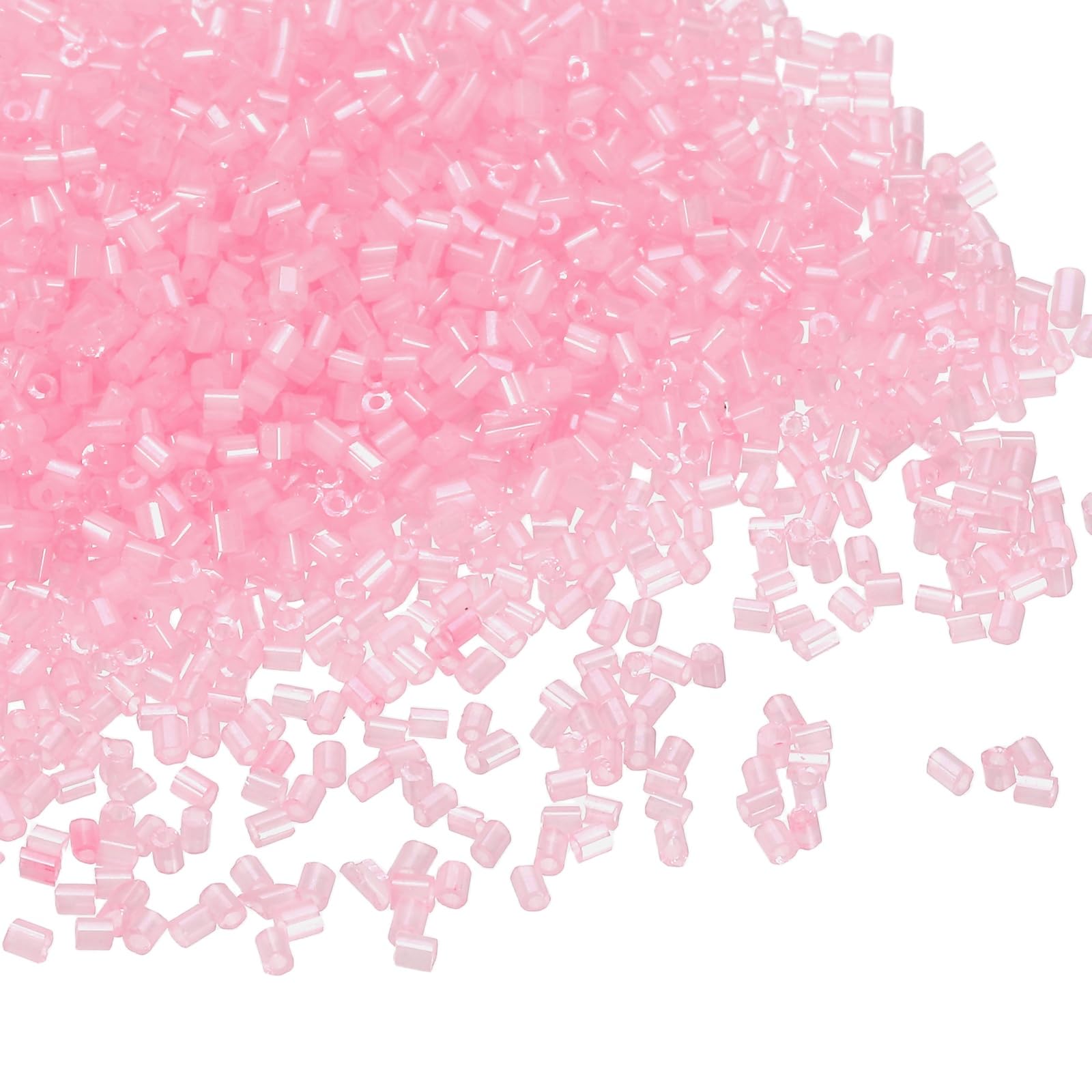 sourcing map 1400 Pcs Glass Bugle Beads, 1.5x1.5mm Tube Mini Loose Glass Seed Spacer Bead for DIY Earrings Necklaces Bracelets Jewelry Making (Cream-Pink)