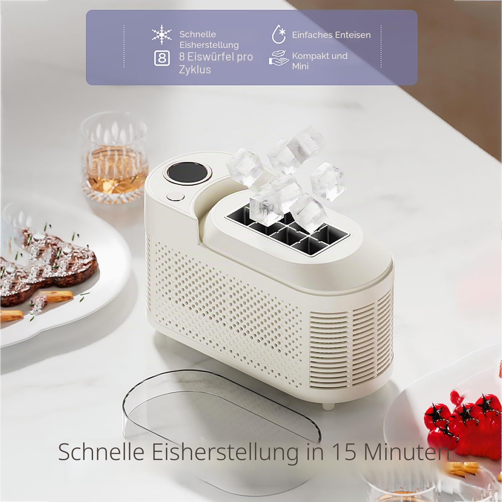 Camping-Eismaschine mit Schnellgefrieren – tragbar for den Heim-/Bürogebrauch, energieeffizienter 120-W-Motor, leichtes Design, problemlose Reinigung(Beige)