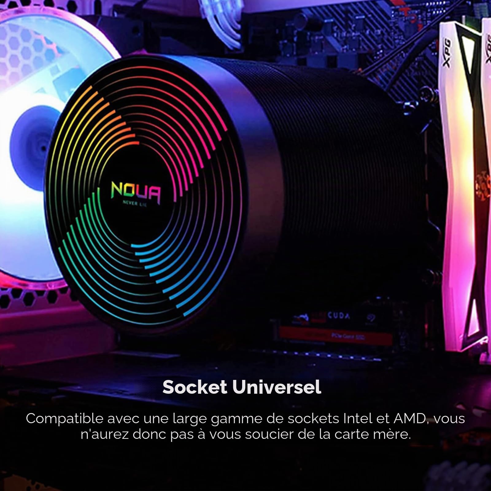 Noua Alaska RGB Addressable 5 V ADD-RGB Dissipateur de chaleur TDP 150 W 5 Heatpipes Cooler Ventilateur PWM 60 mm Compatible pour CPU i7/i5/i3 1200 1155 1151 1150 1366 et AM4 AM3 AM2