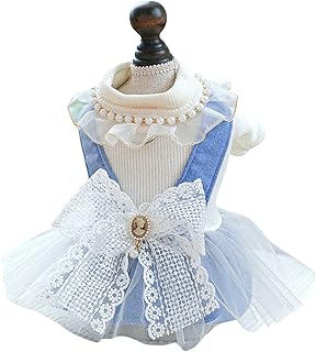 Warm Dog Dress Lace Hem Dress Warm Bowtie Puppy Skirt with D-Ring Dog Winter Clothes for Small Medium Dogs