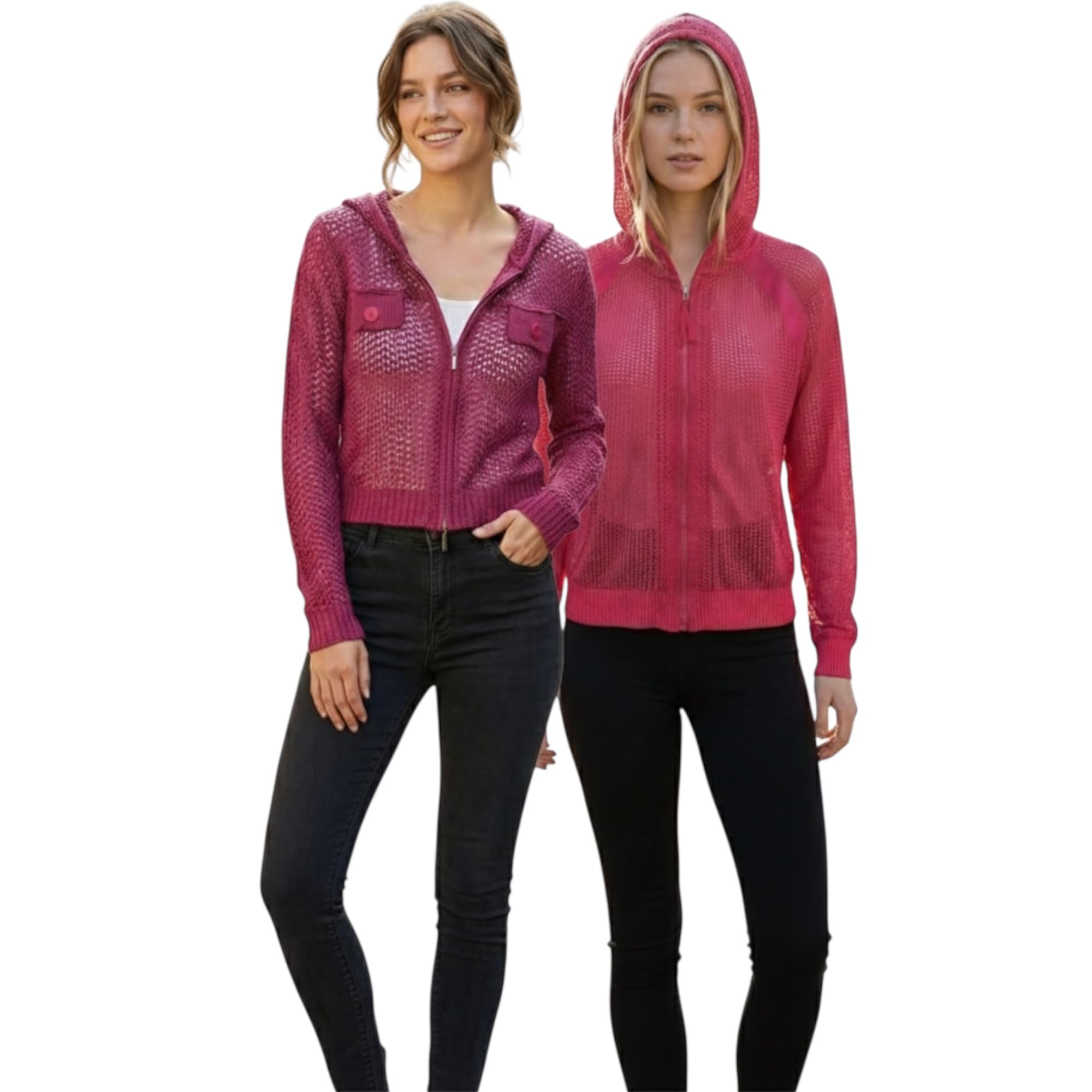 Women Knit Hooded Crop Top Zip Front Long Sleeve (Pack of 2)-image-26