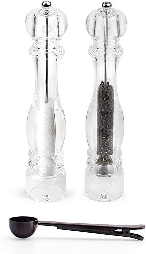 Peugeot Nancy Inch - Juego de regalo de molinillo de sal y pimienta, acrílico, con cuchara de especias de acero inoxidable, clip para bolsa (15