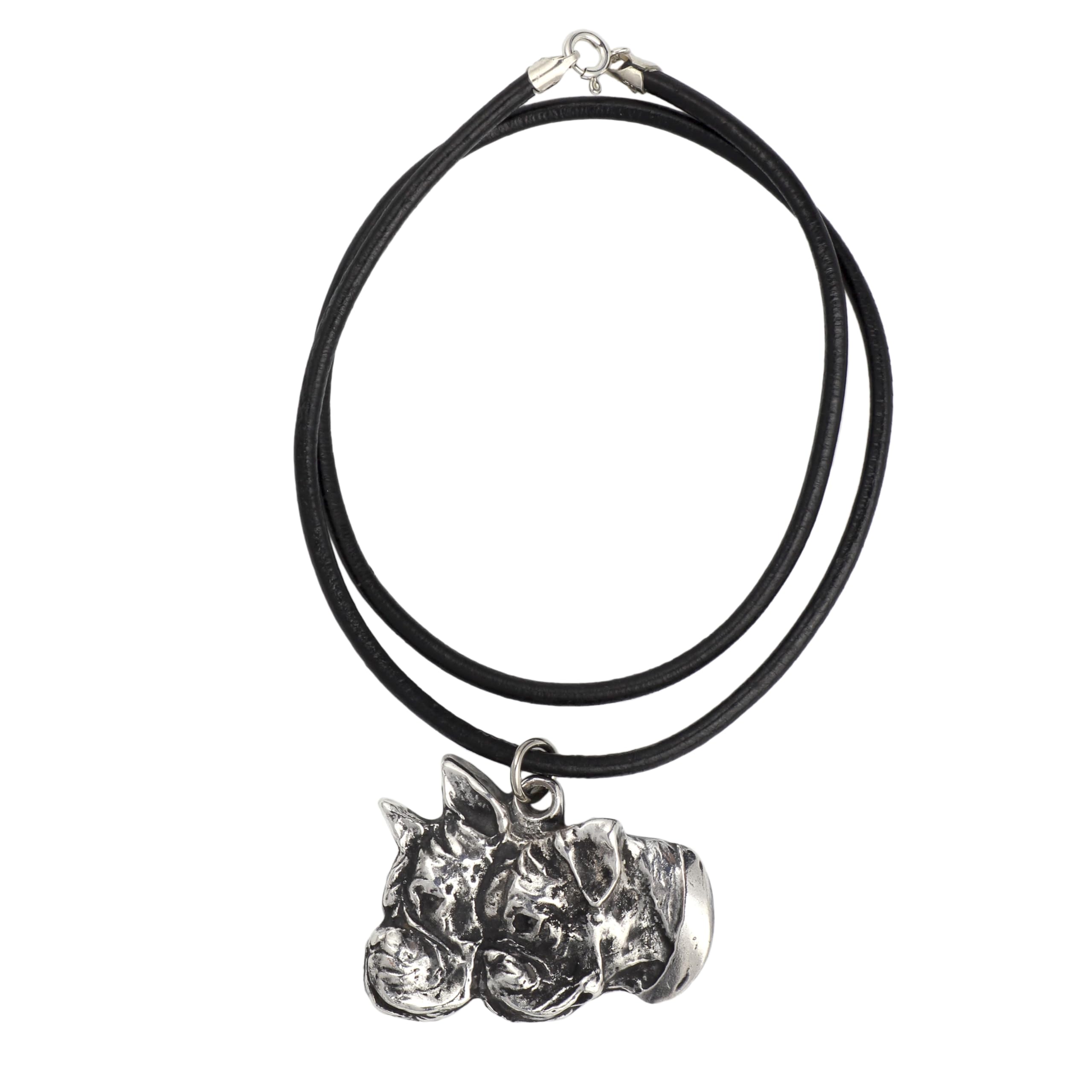 Art-Dog Hundekopf-Halskette auf Lederband - ArtDog Kollektion Hunde Halskette - Silberne Ketten mit Hundebildern - Schmuck mit Hunderassen