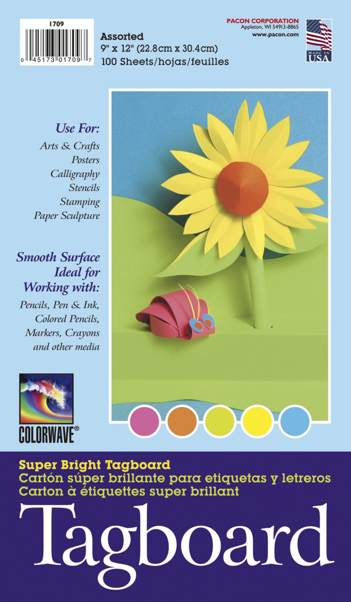 Pacon Light-Weight Tagboard, 9 x 12 Inches, Assorted Bright Colors, Pack of 100