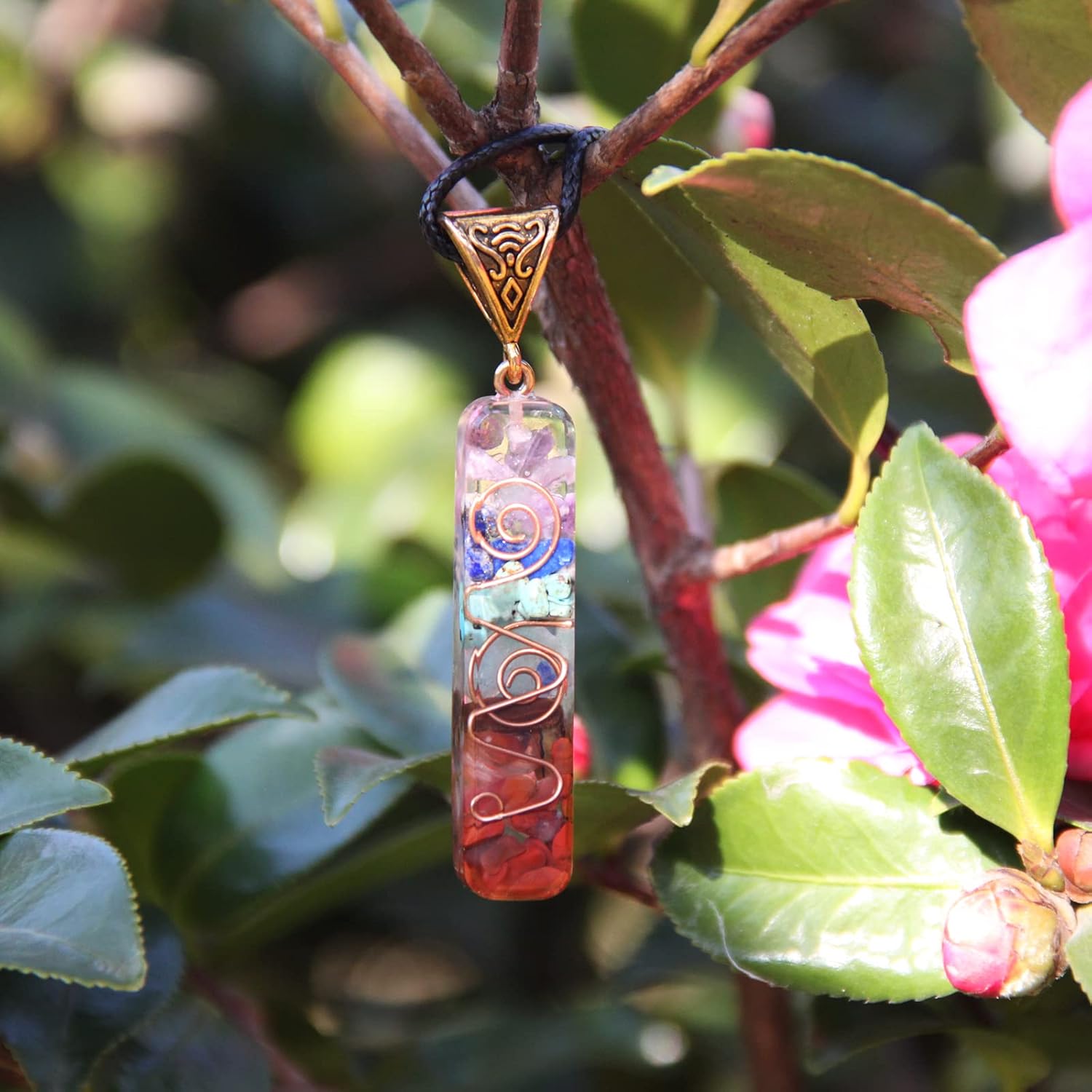 Orgone Chakra Pendant 7 Chakra Stones Necklace Orgonite Pendant with Adjustable Cord Crystals Necklace for Women Men - Image 5