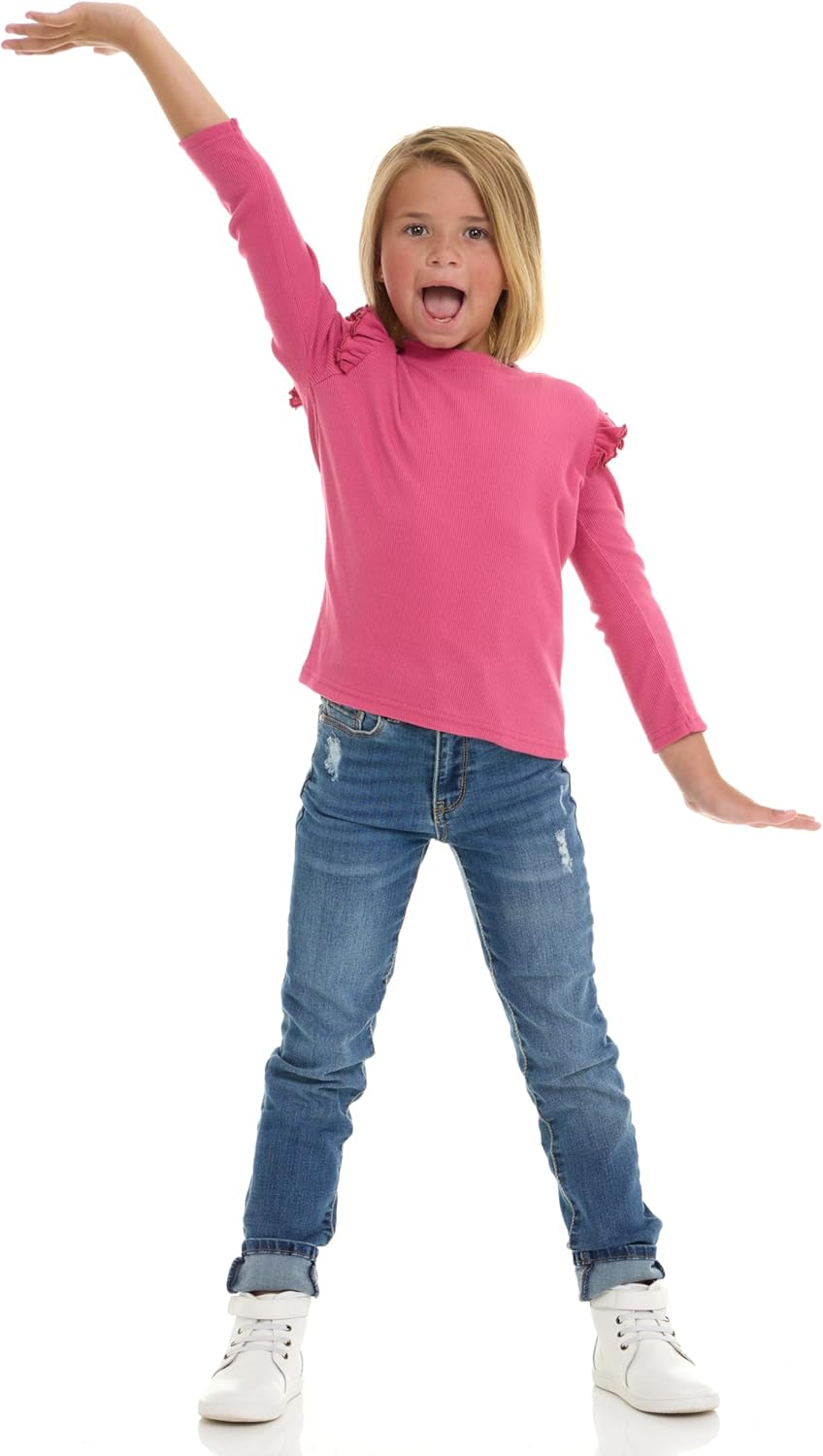 Cudlie 3-Pack Toddler Girls Ribbed Ruffle Tops – Stylish Long Sleeve Shirts for Kids –All-Day Comfort (12M-4T) - Image 3