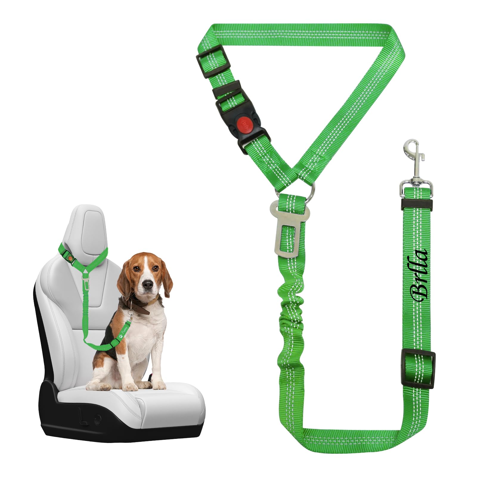 Personalized Dog Seat Belt for Car Embroidered Dogs Safety Belt with Name Car Seatbelt Leash Adjustable Length Reflective Dog Vehicle Accessory Nylon High Elasticity for Pets (Green)