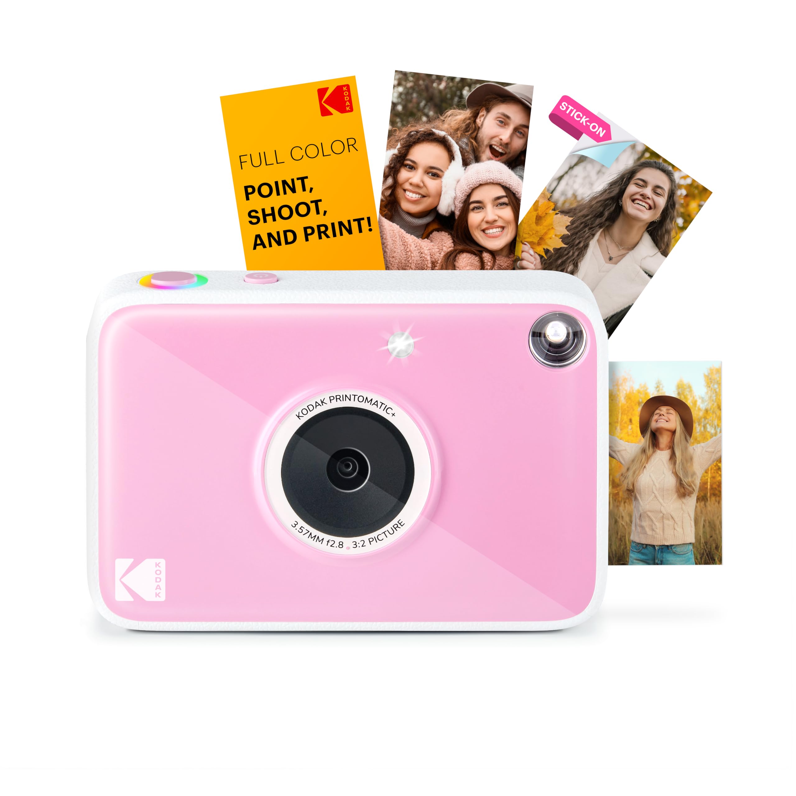 Kodak Printomatic+ Sofortbild-Digitalkamera, Zink-Fotopapier 2x3 (5,1x7,5 cm) 10 MP, RGB-LED, druckt Farbfotos, Rosa