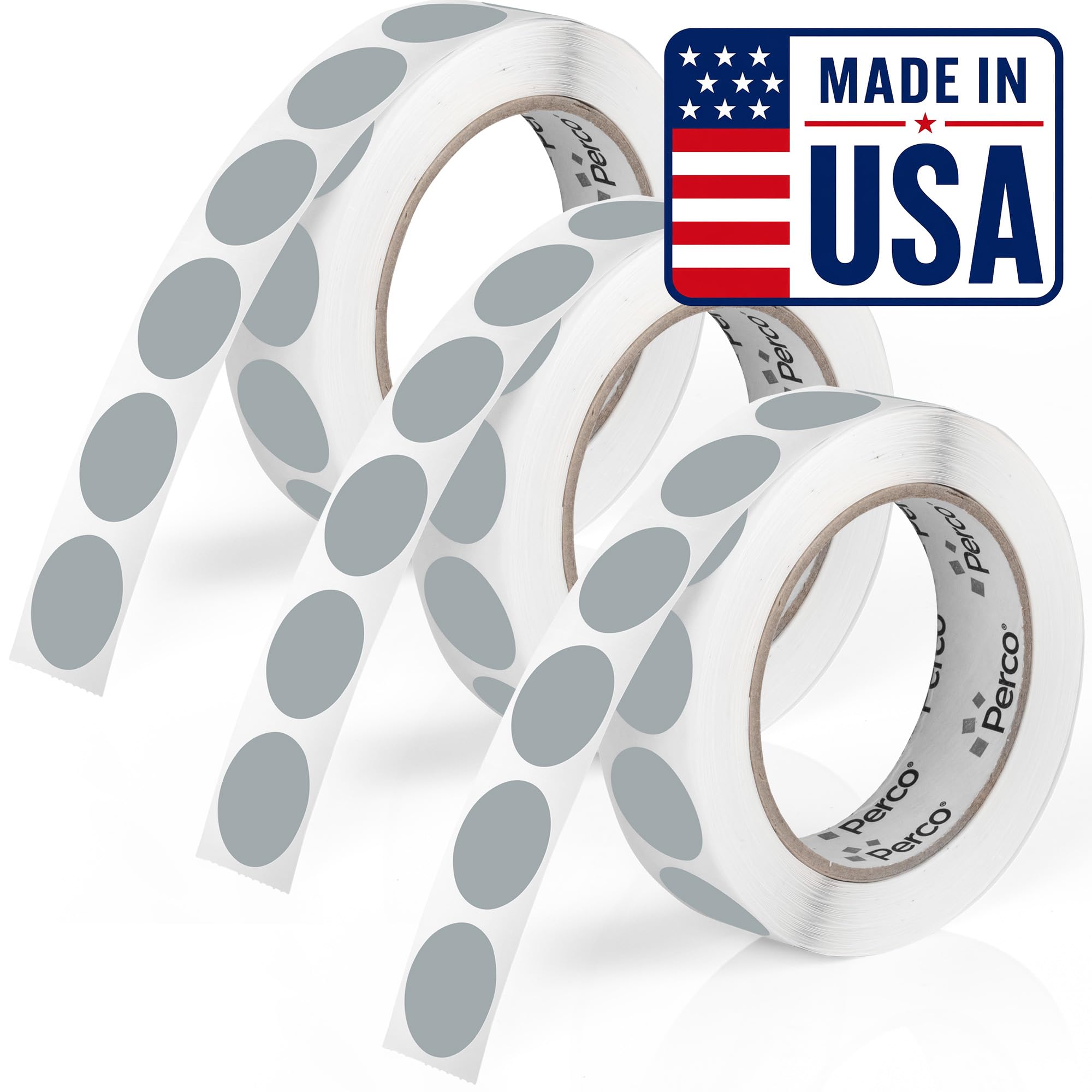 Perco Grey Perforated Round Circle Dot Sticker 1-Inch Labels — 3 Rolls, 3,000 Stickers—Subtle Labels for Secondary Categories &amp; Low Priority Items, Strong Adhesive - Made in USA