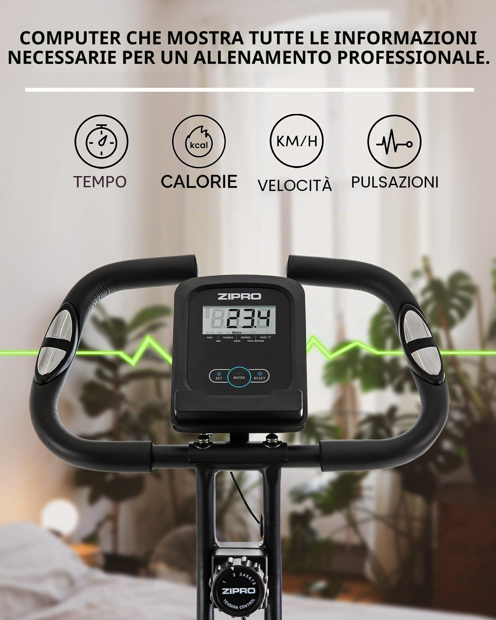 ZIPRO Cyclette da Casa Pieghevole con Magnetica Regolabile 8 Livelli, Sensori delle Pulsazioni, Display LCD e Sellino Comodo, Ciclette Silenziosa per Allenamento Cardio, Cyclette da Camera (Future X)