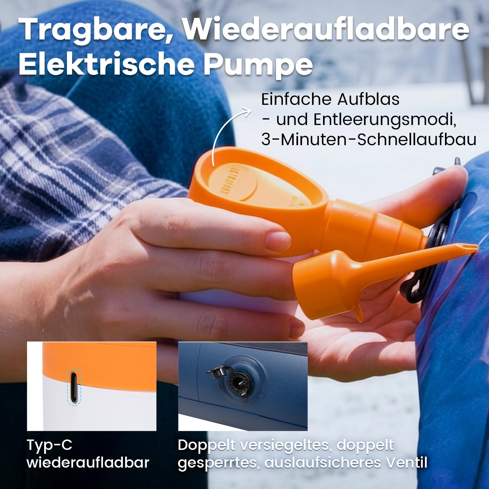 FUNDANGO Campingbett für 2 Personen mit elektrischer Pumpe, Luftmatratze mit klappbarem Gestell, tragbares Bett mit Getränkehalter & abnehmbarem Bezug, inkl. Tragetasche