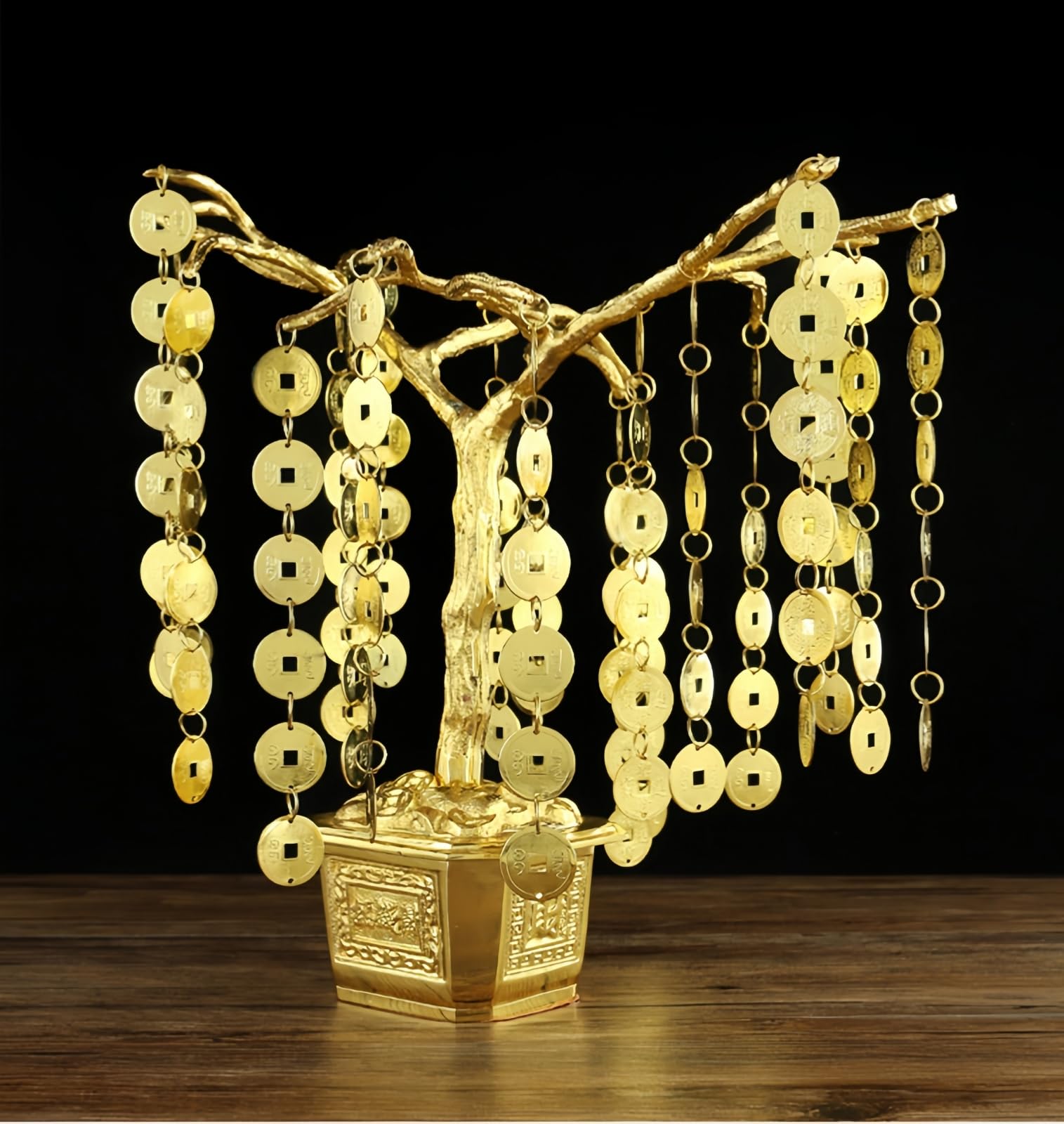 Feng Shui Money Tree Bonsai Wealth Fortune Blessing Gift Office Home Decor Gold