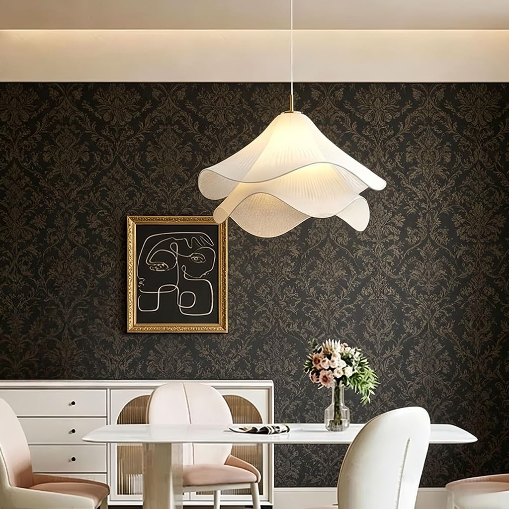 Lampa wisząca podstawa E27 żyrandol stoffener Blumen biały abażur stół jadalnia lampa wisząca regulowana wysokość wisiorek światło salon restauracja sypialnia kuchnia oświetlenie sufitowe (60 cm)