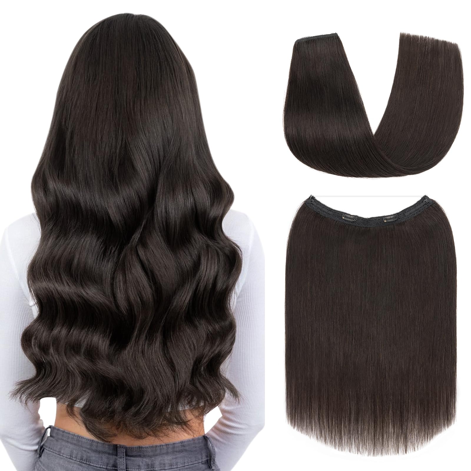 Photo 1 of S-noilite Wire Human Hair Extensions 20 Inch Natural Black