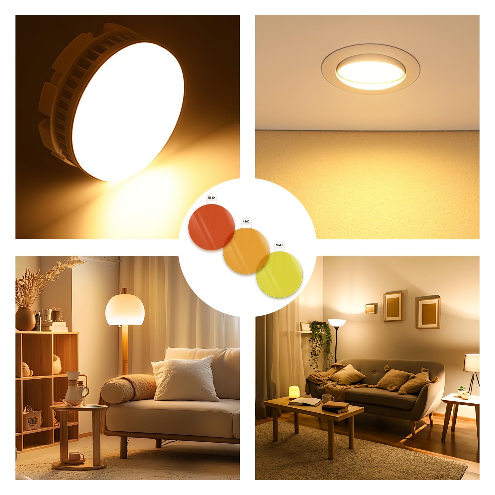 Folia do lamp, kolorowa folia do lamp LED, samoprzylepna – folia LED, ciepła biel, samoprzylepna, kolorowa folia filtrująca, żelowa folia kolorowa, Ø 4 cm, efekt świetlny, 3 filtry o ciepłej białej