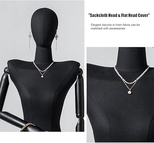 Miniatura 2 de SRURLLUG Female Mannequin Dress Form Torso, Display Mannequin Body with Detachable Head, Wooden Hands and Adjustable 65"-86" Height Stand, for Dress