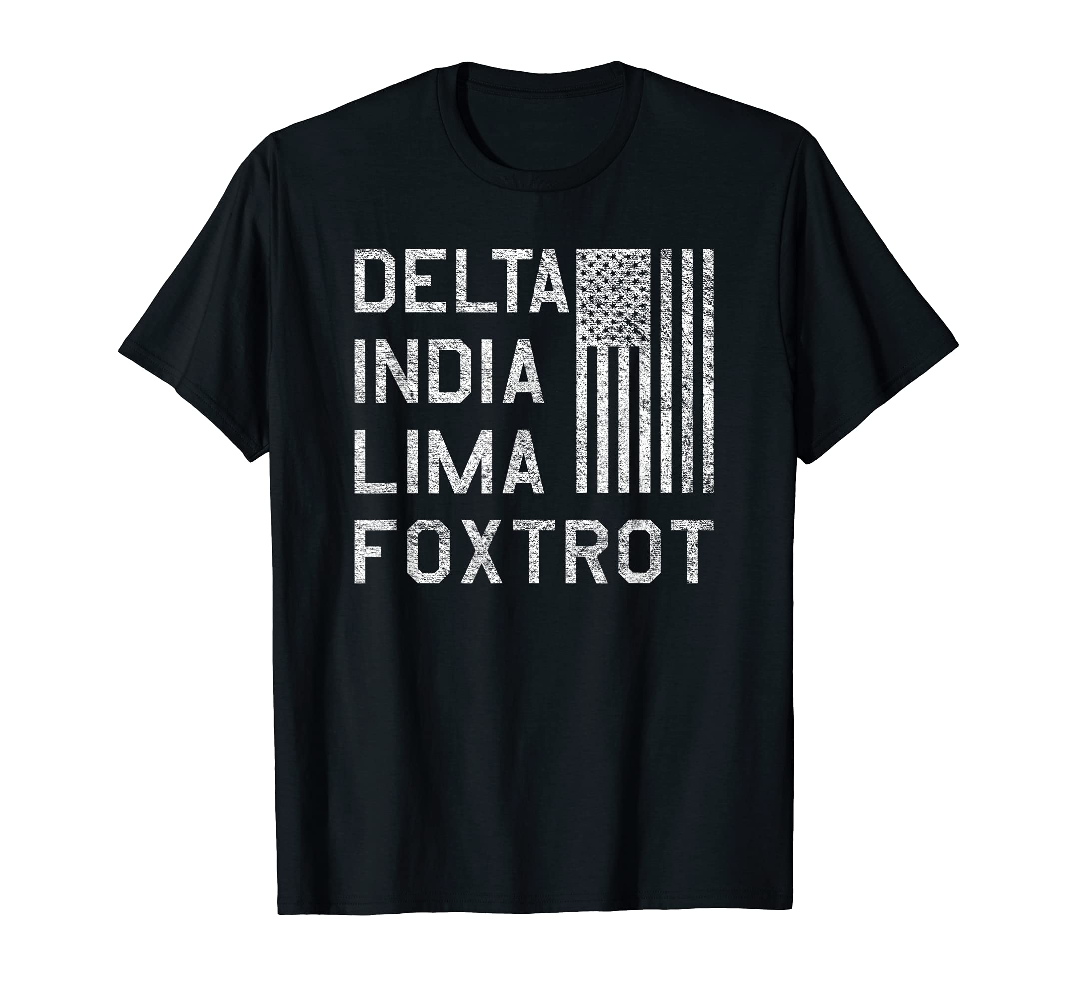 MILITARY LINGO US FLAG GEARDILF DELTA INDIA LIMA FOXTROT US FLAG AMERICAN PATRIOT T-ShirtOEKO-TEX STANDARD 100
