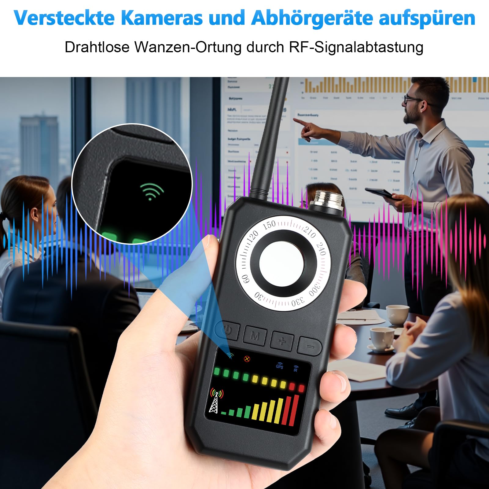 GPS Tracker Detektor, Wanzen Detektor - Wanzenfinder Versteckte Kamera Finder RF Signal Bug Detector Anti Spy Anti-Aufnahme Detektoren für Abhörgeräte Funkkameras für Hotel Heim Büro Reisen