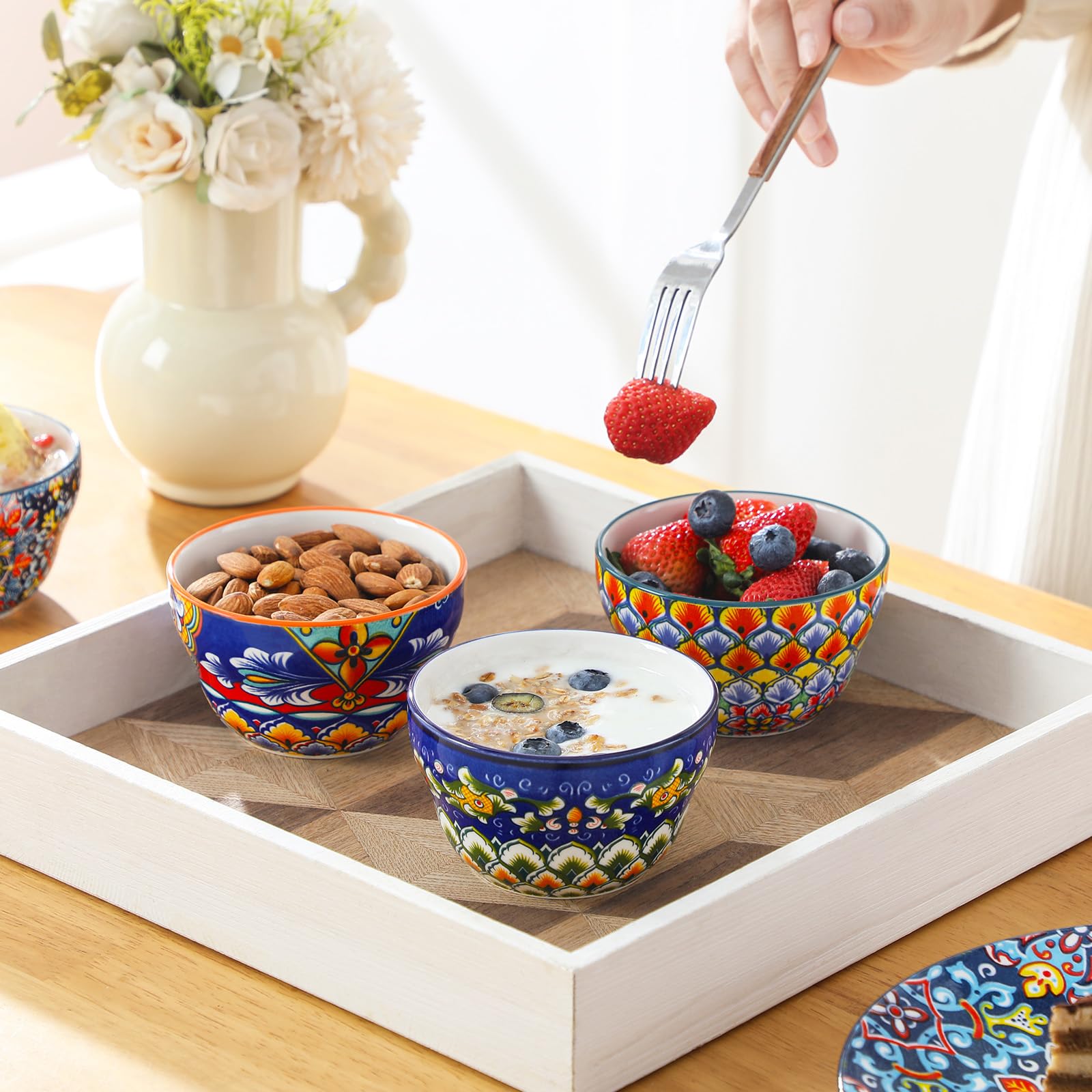 vancasso SIMI miseczki deserowe 240 ml, zestaw 6 misek na przekąski z kolorowej porcelany w stylu boho, mini miseczki na zupę, miseczki na musli na lody, jogurt i desery, nadają się do mycia w