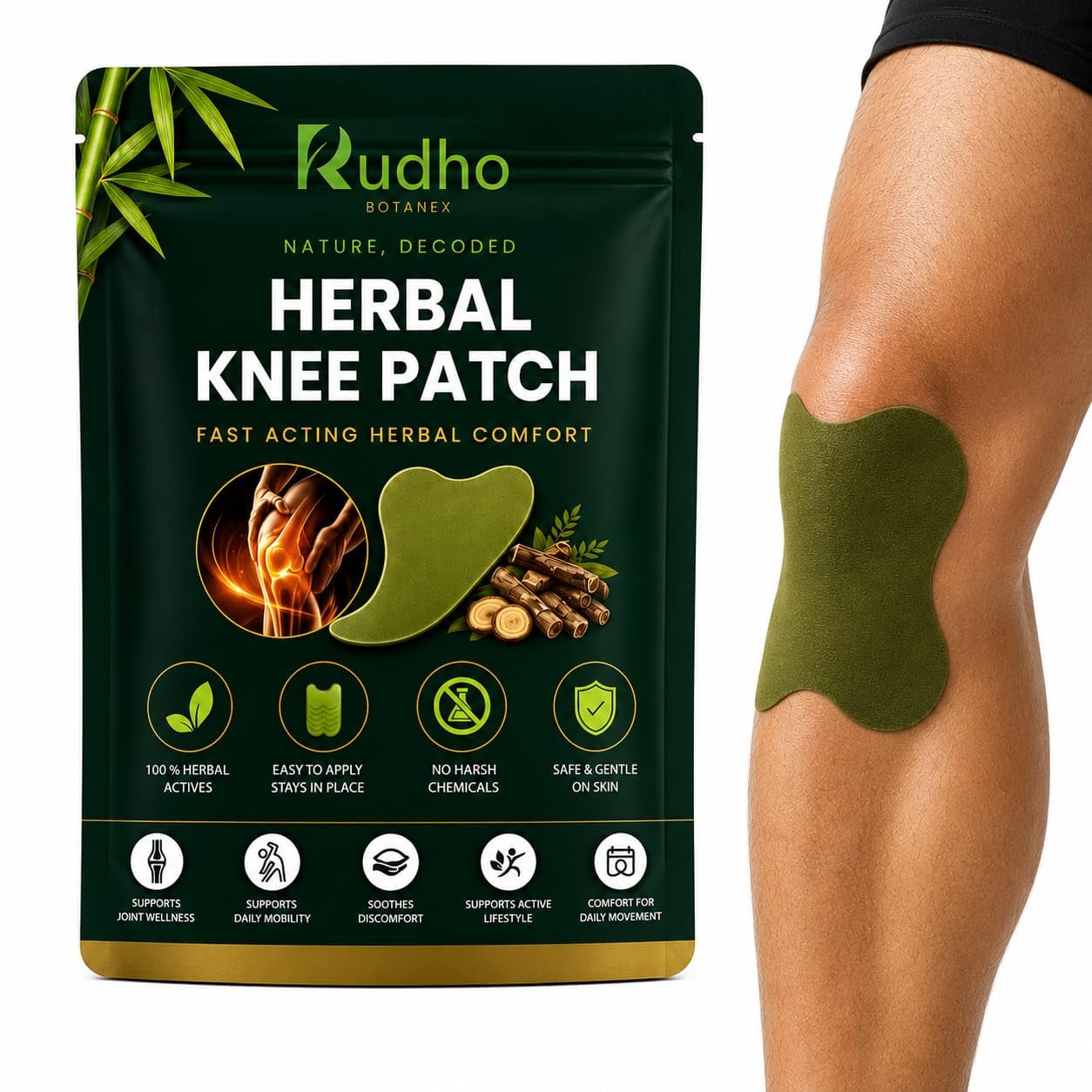 Herbal Knee Patch for Men & Women, Pack of 10 | Joint Comfort & Mobility Support, Easy Apply Adhesive, Skin Friendly Wellness Patch-image-29