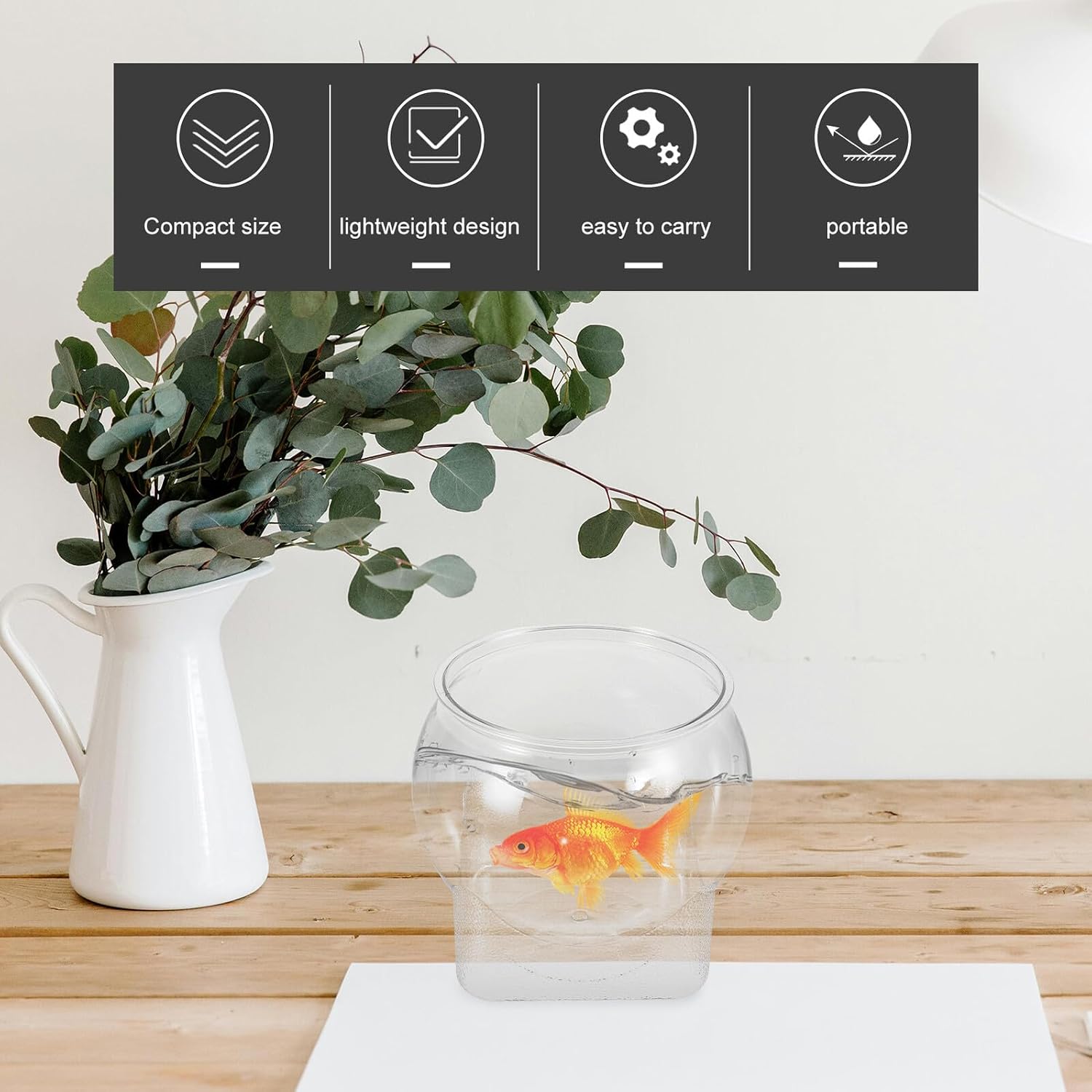 Compact Desktop Aquarium Fish Bowl with Base, Pet Plastic Small Fish Tank for Office, Sturdy Hydroponic Goldfish Container