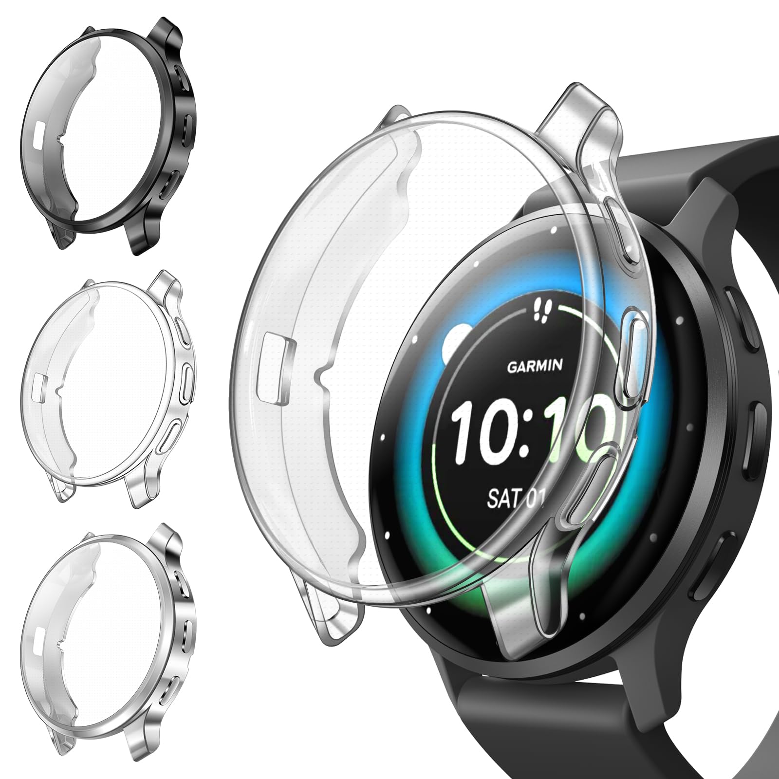 3 stuks] Kamita schermbeschermer compatibel met Garmin Venu 4 41 mm, harde PC bumper hoesjes met gehard glas film, schokbestendige volledige dekking beschermhoes voor Garmin Venu 4 41 (Clear x 3