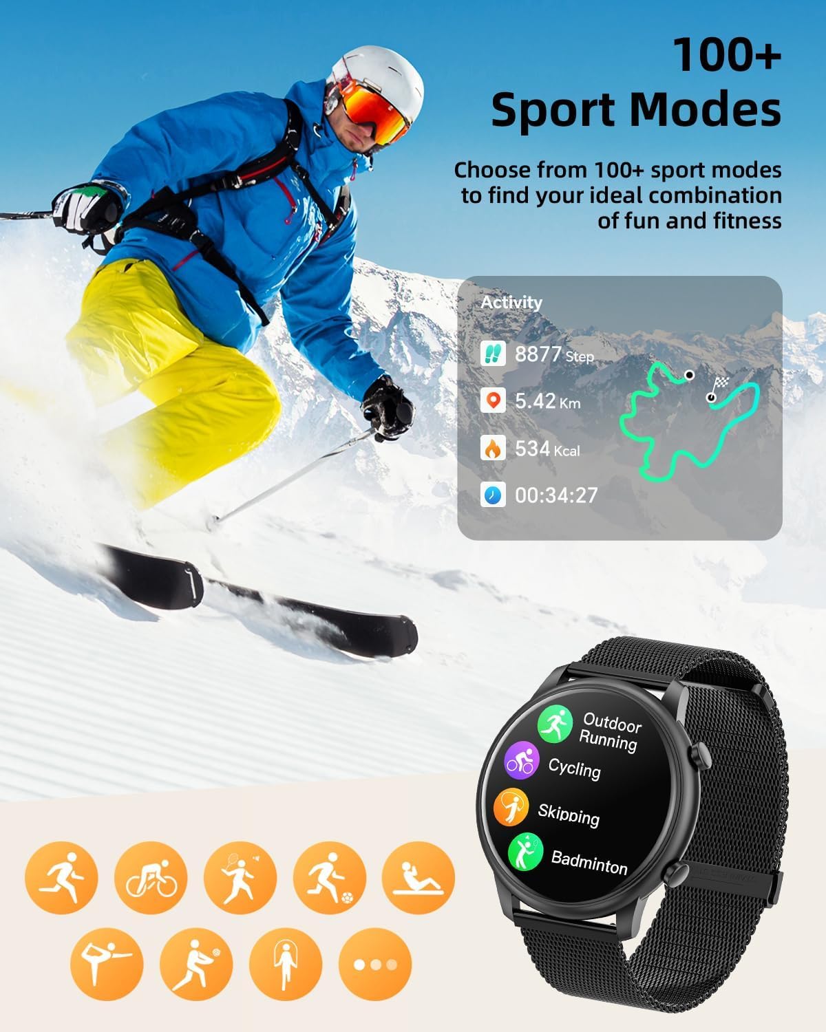 Hwagol Smart Watches for Women Android Phones iPhone Compatible(Bluetooth Call),1.39'' Round Fitness Tracker Heart Rate/SpO2/Sleep Monitor,100+Sport Modes Pedometer