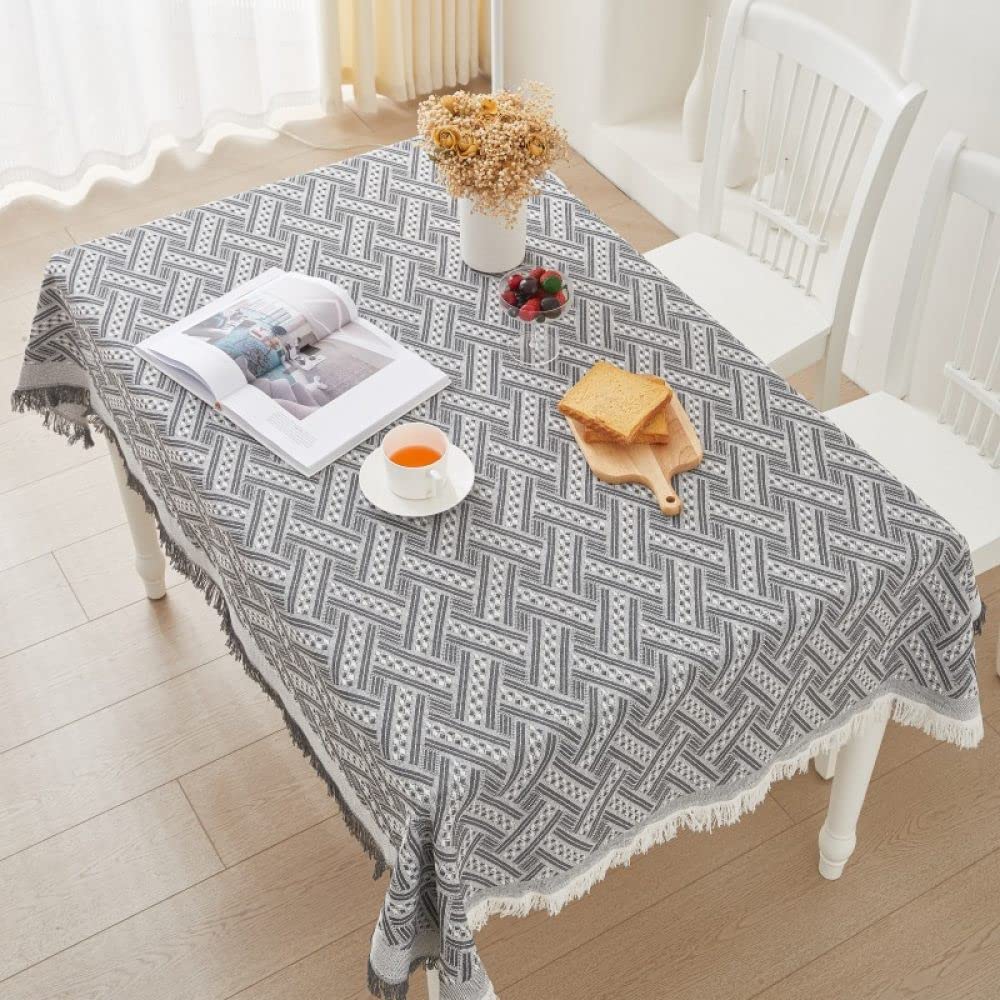Tischdecken,Boho Alignment Weave Quaste Tischdecke Grau Handgemachte Tischdecken Pastorale Tischdecke Natürlicher Baumwollstoff Ostern Tischdecke Zuhause Hochzeit Party Essen Bankett Dekoration,230X