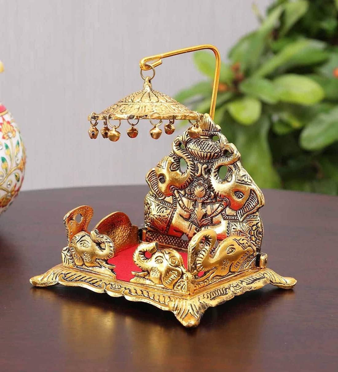 Denique Metal Sihasan for Krishna Ladoo Gopal/Laddu Bal Gopal, Religious Puja Gifts and Decor, Home Decor & Gifts Handcrafted Showpiece,Gold Colour.1 Pieace 3