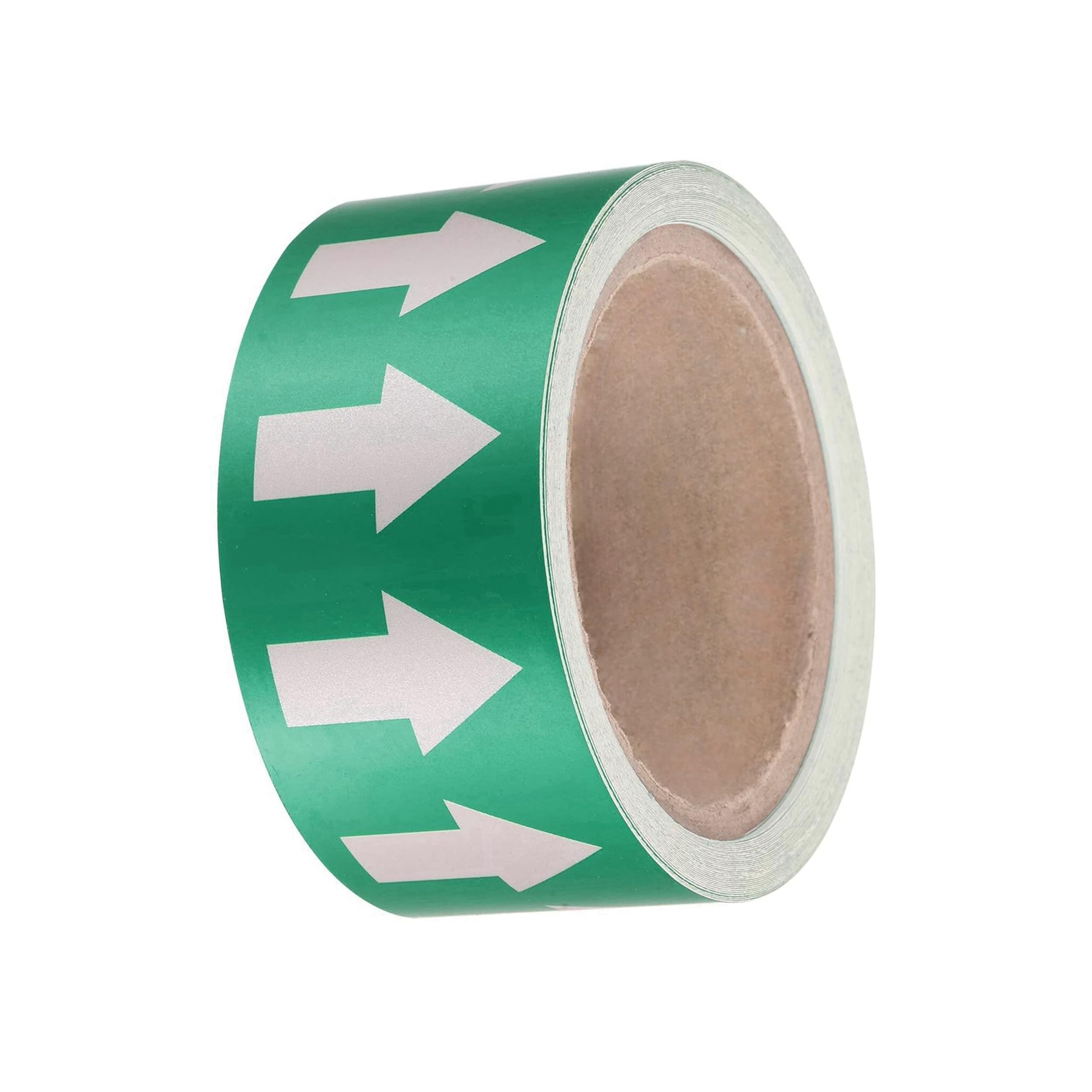 Pipe Flow Arrow Tape Pipeline Arrow Stickers 2 Inch x 66 Ft (5cm x 20M) Pipe Identification Marking Arrow Labels with Reflective Strips for Pipe Flow Markers, Green/White