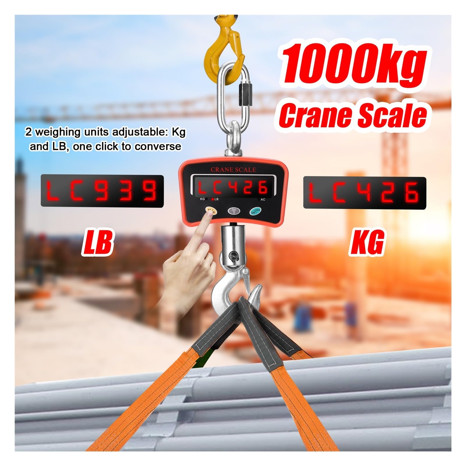 Báscula Digital LCD 500 1000KG 1500KG Báscula De Grúa Báscula Electrónica Industrial Portátil De Peso Pesado Báscula Colgante Con Gancho(A 1000kg)