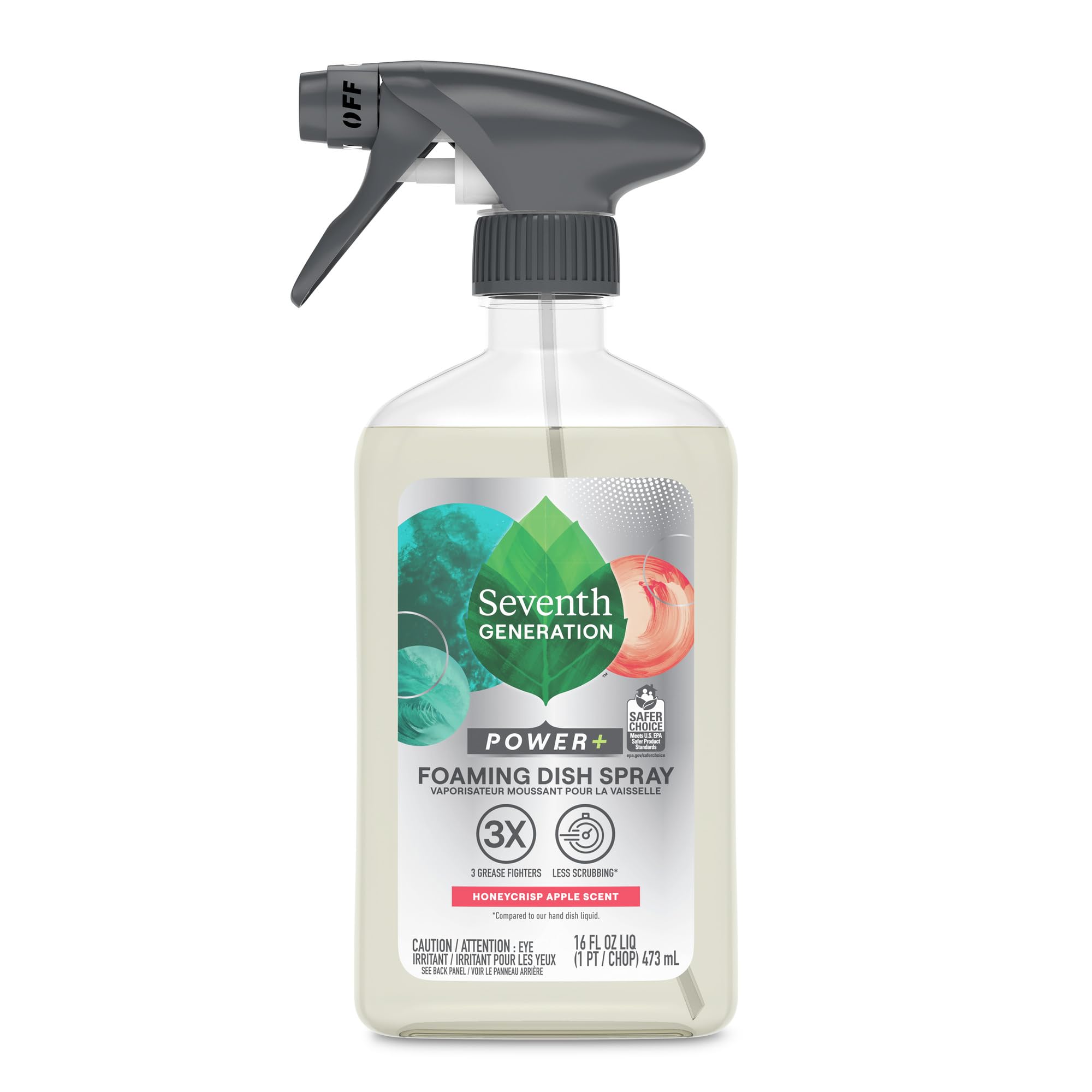 Seventh Generation Power Foaming Dish Spray Dishwashing soap Honey Crisp Apple Cuts Grease 16 oz