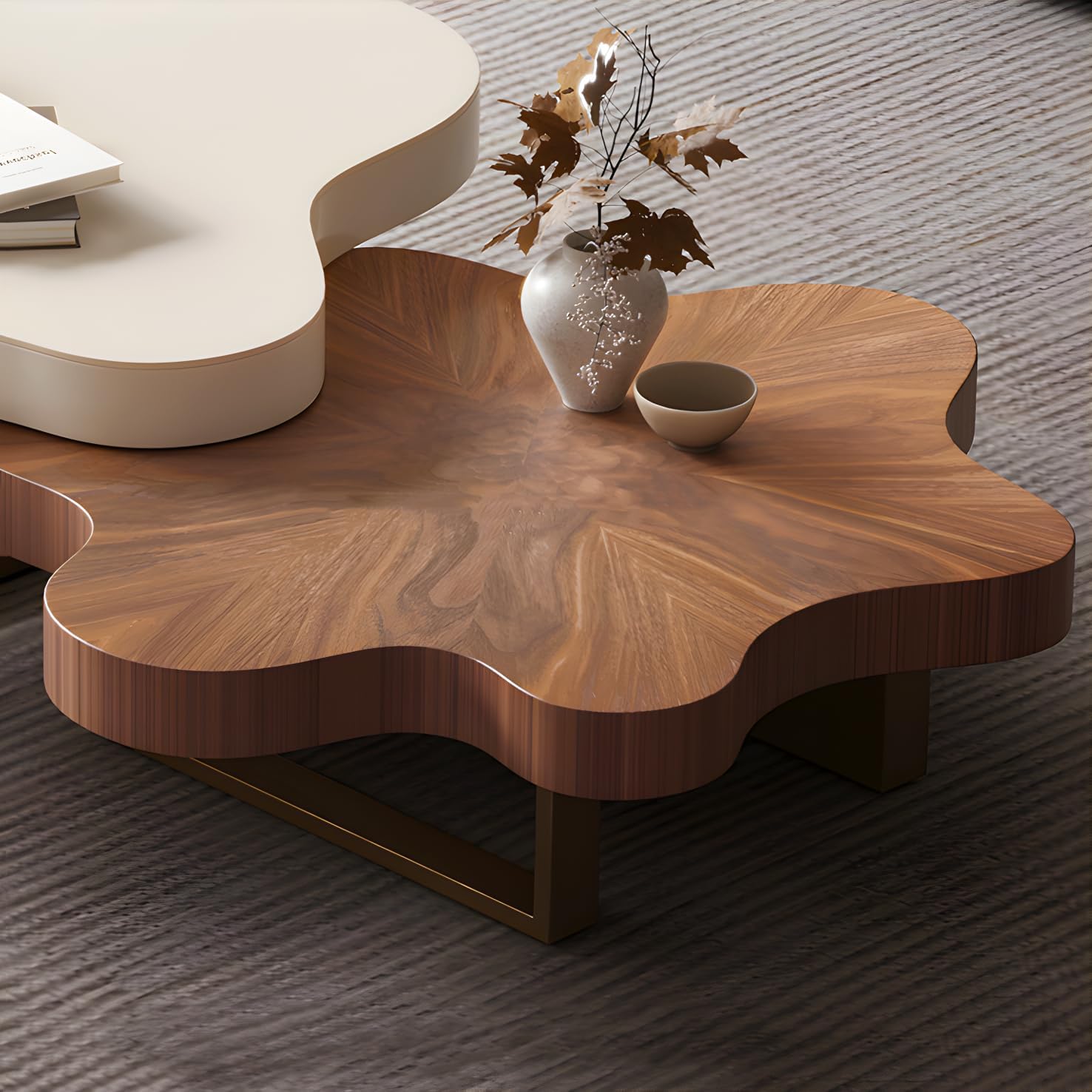 Modern Nesting Coffee Table Set for Living Room Fully Assembled Solid Wood Center Table Minimalist Irregular Cloud Coffee Table with Metal Legs