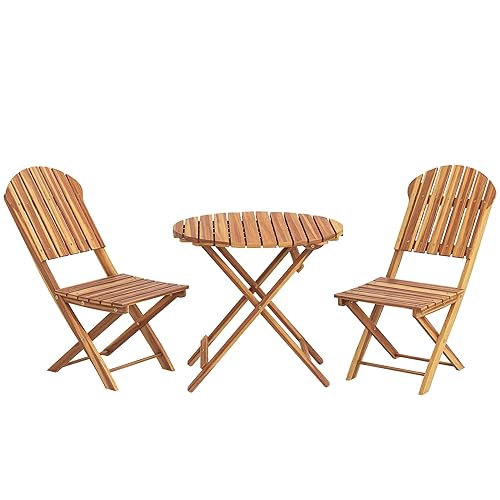Outsunny 3-Piece Acacia Wood Bistro Set, Foldable Bistro Table and