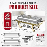 Vista 2 de IMACONE Juegos de Recipientes Calentadores de Buffet (Chafing Dish) de 2 Piezas, 8 Cuartos de Galón de Acero Inoxidable Rectangulares Chafers
