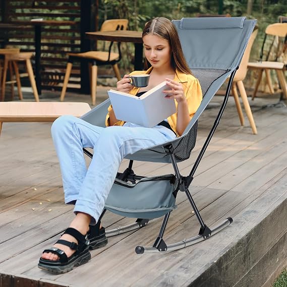 Oversized Rocking Camping Chair, Portable Outside Folding Rocking Chair, Heavy Duty Lawn Recliner for Patio, Lawn and Outdoors, Supports 253lbs 1 Set