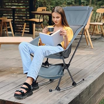 Oversized Rocking Camping Chair, Portable Outside Folding Rocking Chair, Heavy Duty Lawn Recliner for Patio, Lawn and Outdoors, Supports 253lbs 1 Set