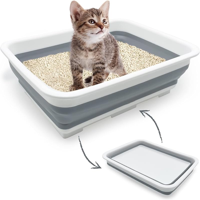 Caixa de Areia Dobrável para Gatos Fhiny em Polipropileno, Cinza Grey-S, 37,08 × 26,92 × 12,19 cm