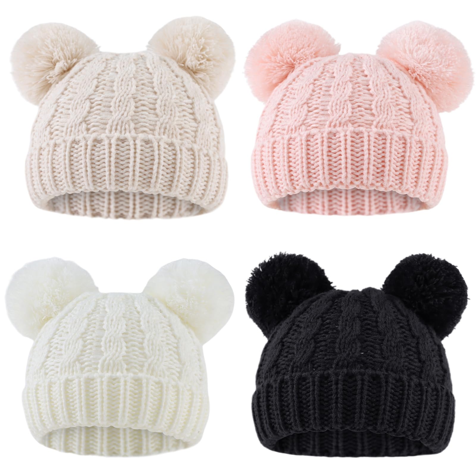 Yuoahcn Gorro de invierno para bebé con pompón, gorro de punto cálido para niños pequeños