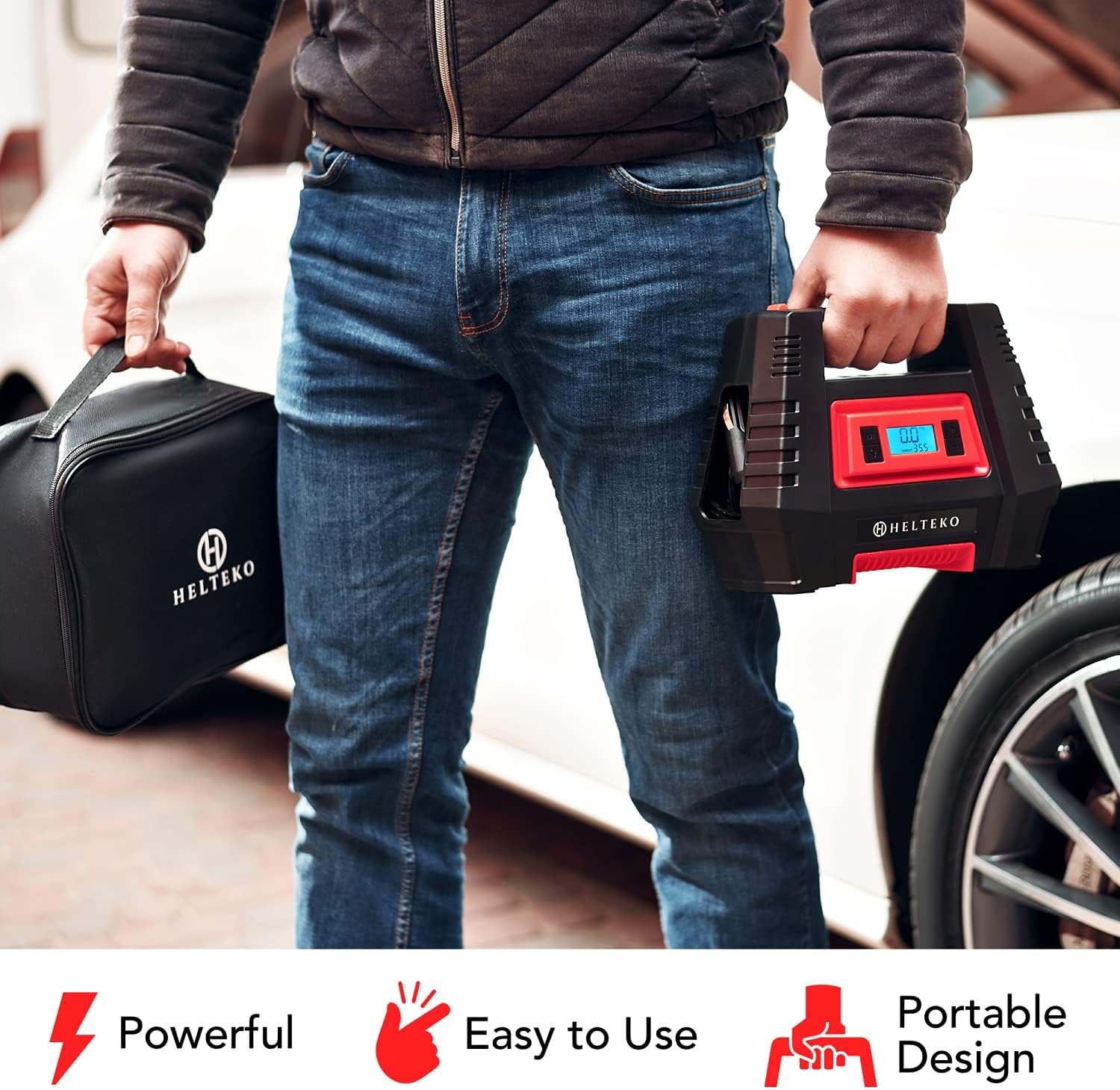 Helteko Air Compressor Tire Inflator AC/DC, Electric Digital Tire Pump for Car 12V and Home 110V, Portable Air Pump with Auto Shut-Off, Emergency LED Light for Car Tires, Bicycle and Other Inflatables : Automotive