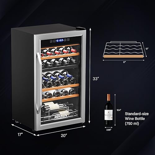 Miniatura 7 de ROVSUN Refrigerador de bebidas de doble zona, enfriador de 33 botellas con puerta de vidrio y control digital de temperatura, independiente para