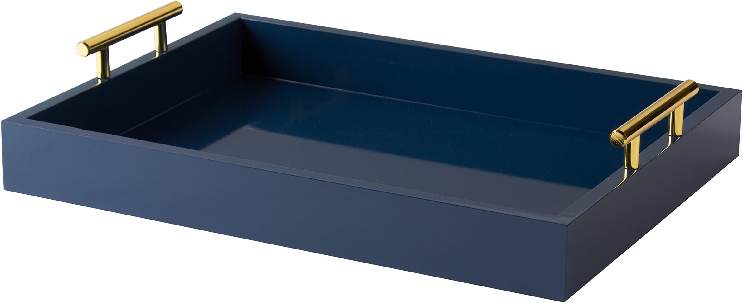 Kate and Laurel Lipton Decorative Tray with Polished Metal Handles (Navy Blue and Gold)