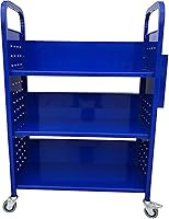 Vista 3 de Workington Rolling Book Truck Book Cart with 3 Flat Shelves, Library Book Cart with Swivel Lockable Casters 3001 Blue Azul