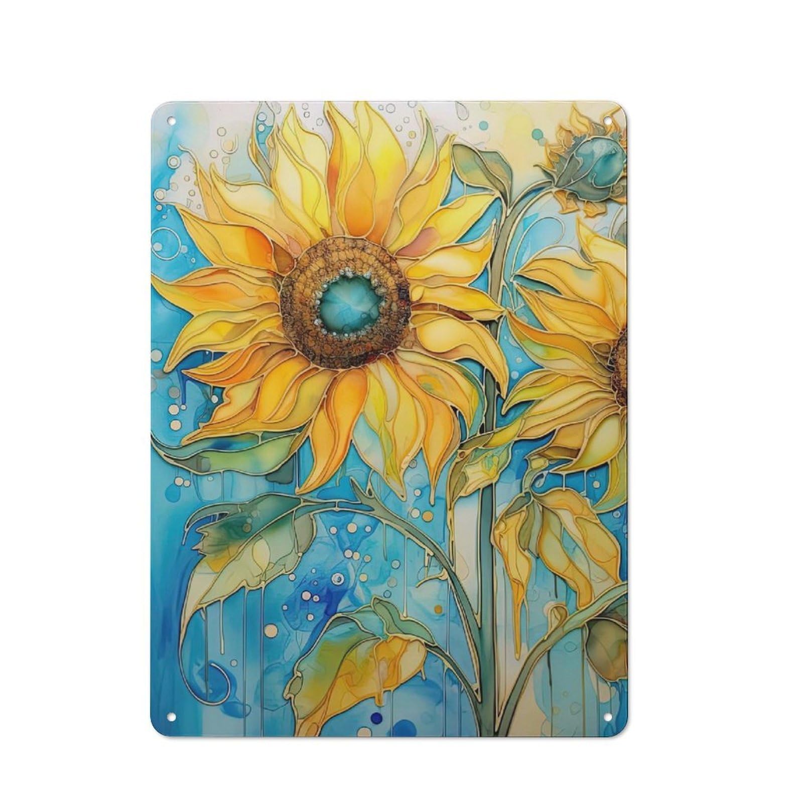 Junmoney Style-2 Tin Wall Plaque 40X30cm With Sunflower Art For Workshop Wall, Housewarming Wall Decor For People Furnishing Workshop
