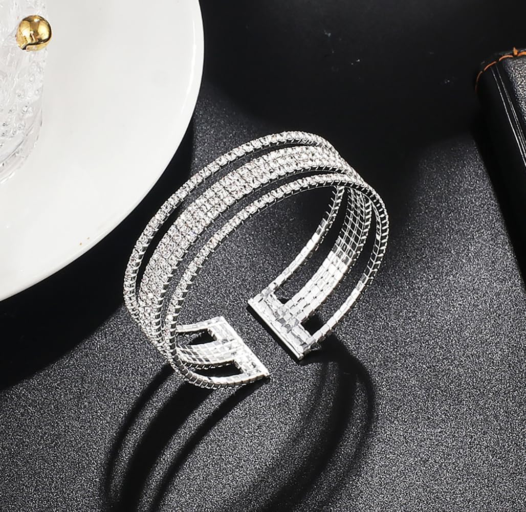 Rhinestone Bracelet Multilayer Cuff Bracelet Sparkling Crystal Layered Bridal Bracelets for Women - Image 4