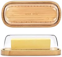Hekeieon Bamboo Butter Dish with Lid - Fits East/West Coast Sticks, Dishwasher Safe Lid, BPA-Free Freshness Keeper
